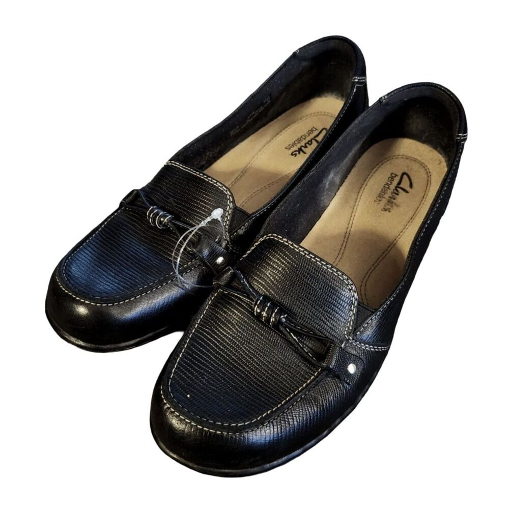 Clarks Bendables Black Leather Slip On Loafers Comfort Flats Size 8.5
